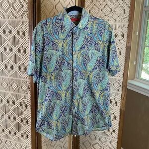 GEORG ROTH 100% cotton short sleeve shirt men's medium paisley collar button-up‎